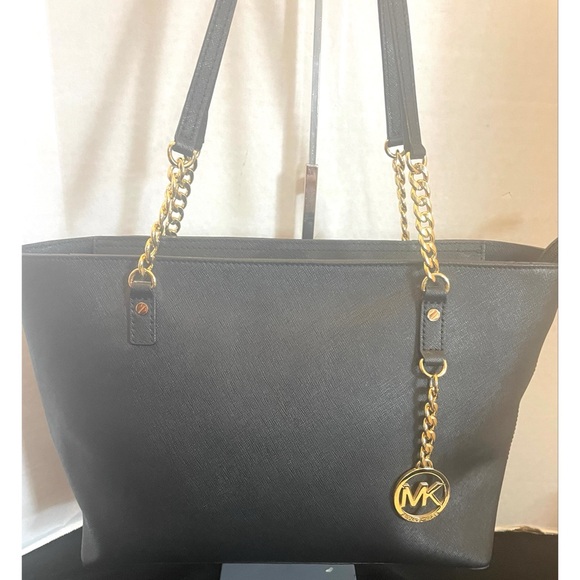 Michael Kors Black Leather w/Gold Chain Handle Large Tote/Shoulder Bag - Picture 1 of 12